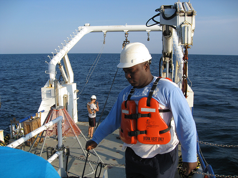 Nyadjro working on the boat